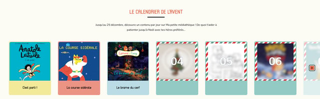 Capture d'écran du calendrier de l'Avent Ma petite médiathèque